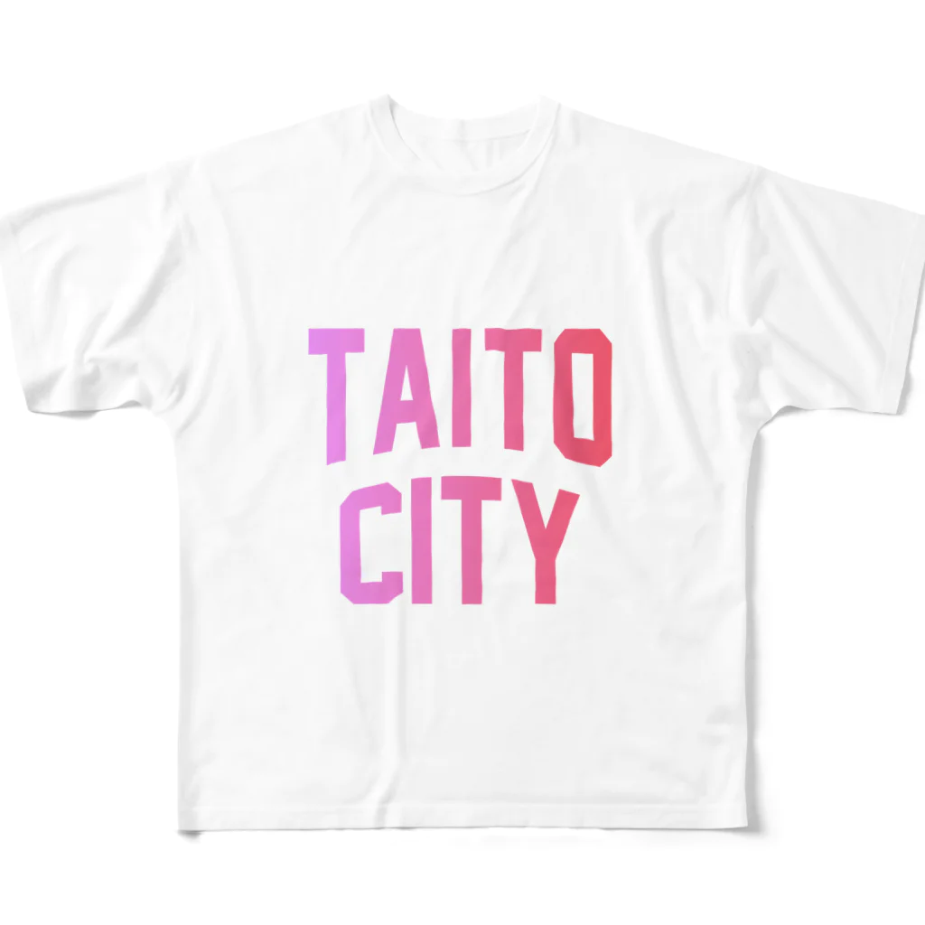 JIMOTO Wear Local Japanの台東区 TAITO TOWN ロゴピンク フルグラフィックTシャツ