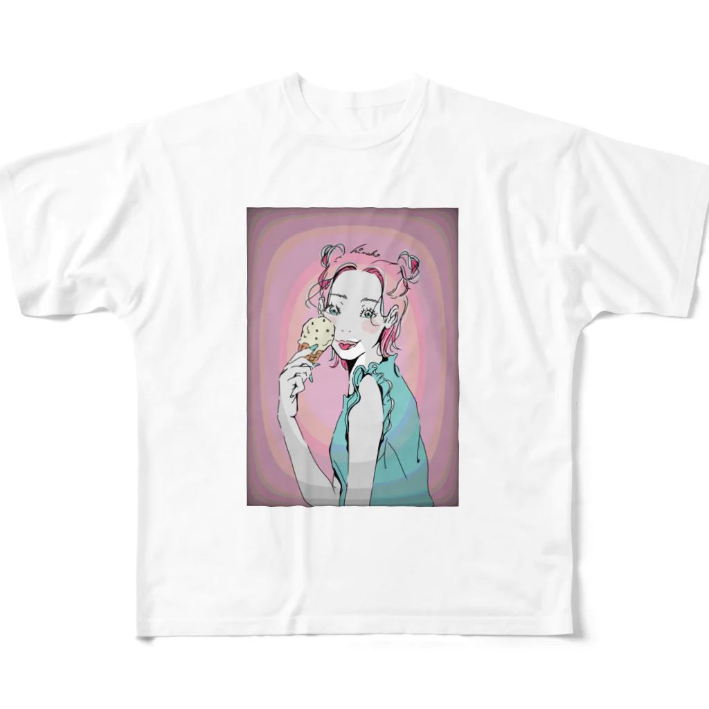minako.のアイスクリーム フルグラフィックTシャツ