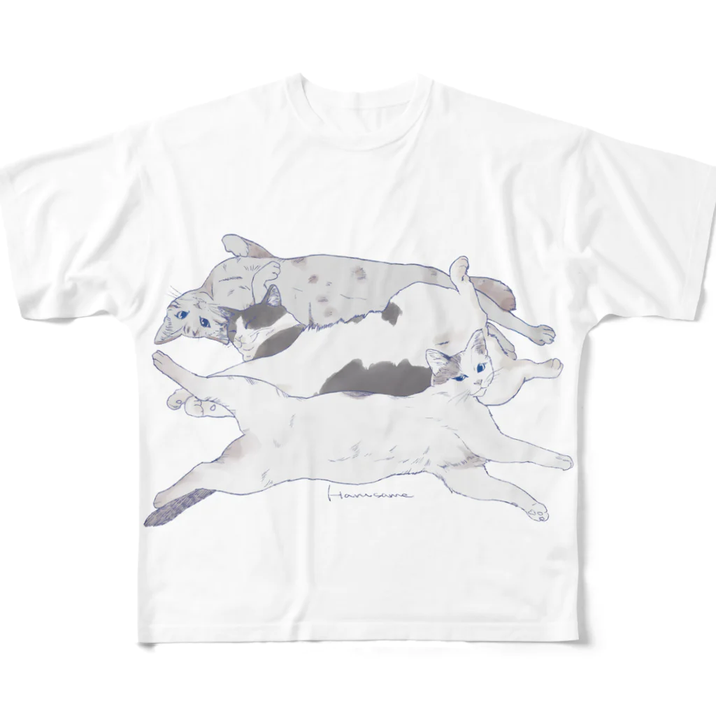 はるさめ商店の長い猫トリプル フルグラフィックTシャツ