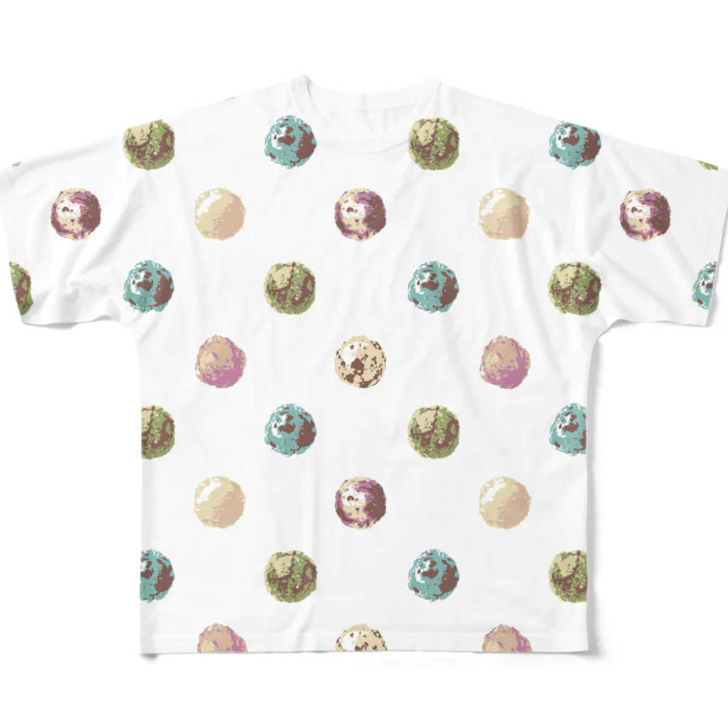芋焼酎ロックのアイス アイスクリーム ドット(白) フルグラフィックTシャツ
