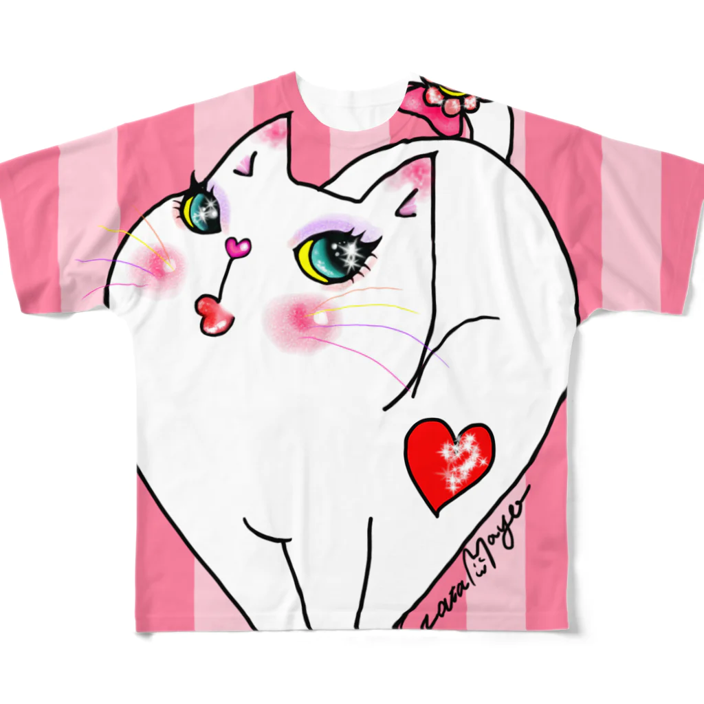 WataMayuroom☆のオシャレキャットのハートちゃん（ストライプ） All-Over Print T-Shirt