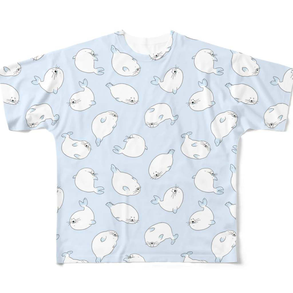 YouStoreのアザラシがいっぱい（パステルブルー） All-Over Print T-Shirt