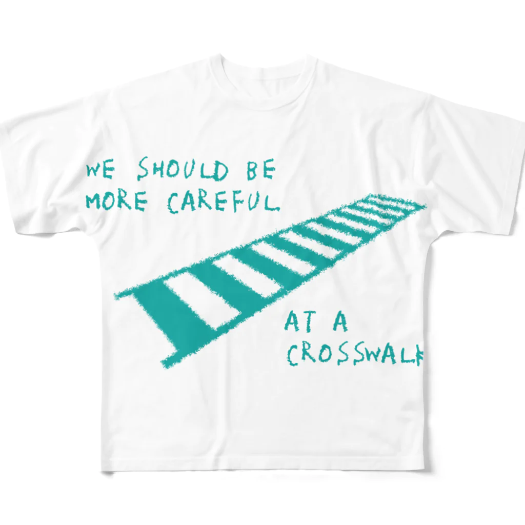 PiZakkuの横断歩道は気をつけよう　水色 All-Over Print T-Shirt