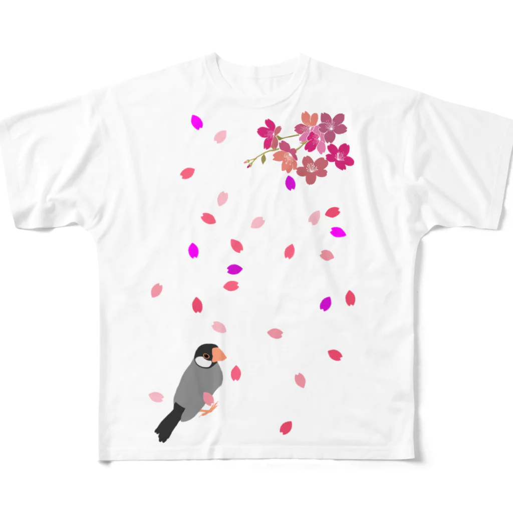 PiZakkuの桜吹雪　桜文鳥 フルグラフィックTシャツ