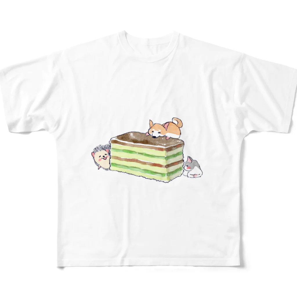 浅山しおん（ハリネズミのソフィー）のオリジナル　ハリネズミのソフィー、３色ケーキを食べる。 All-Over Print T-Shirt