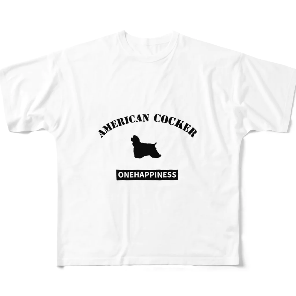 onehappinessのアメリカンコッカー ONEHAPPINESS フルグラフィックTシャツ