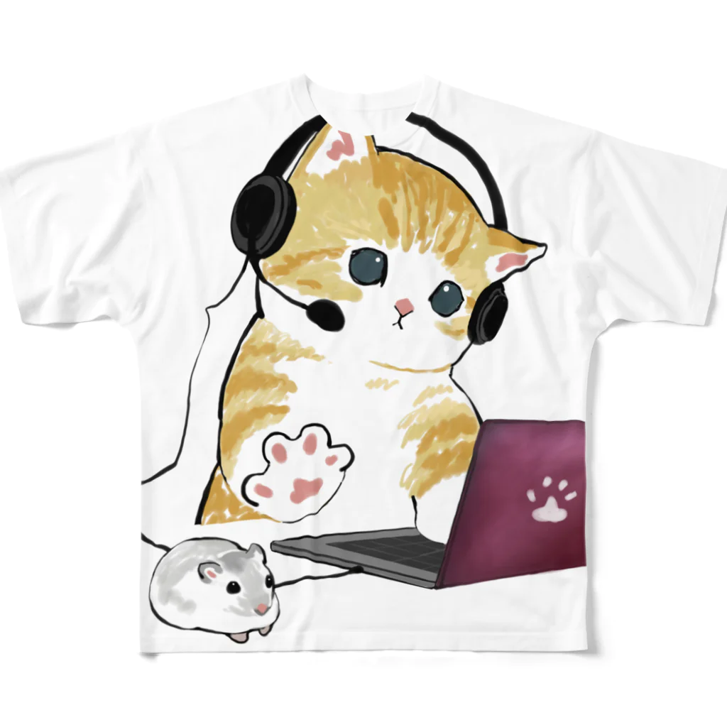 mofusandの在宅勤務のプロ、その名は猫。 フルグラフィックTシャツ