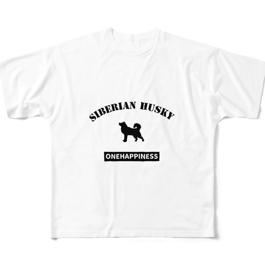 onehappinessのシベリアンハスキー  ONEHAPPINESS フルグラフィックTシャツ