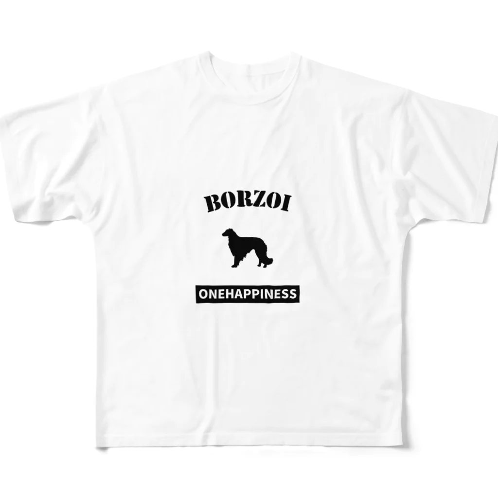 onehappinessのボルゾイ  ONEHAPPINESS フルグラフィックTシャツ