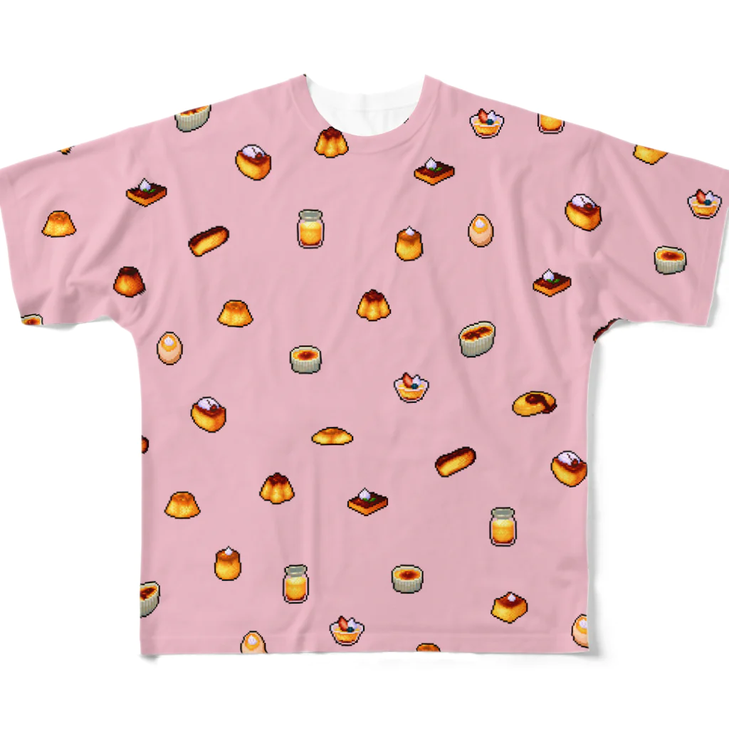 どっと屋のCustard Puddings pink All-Over Print T-Shirt