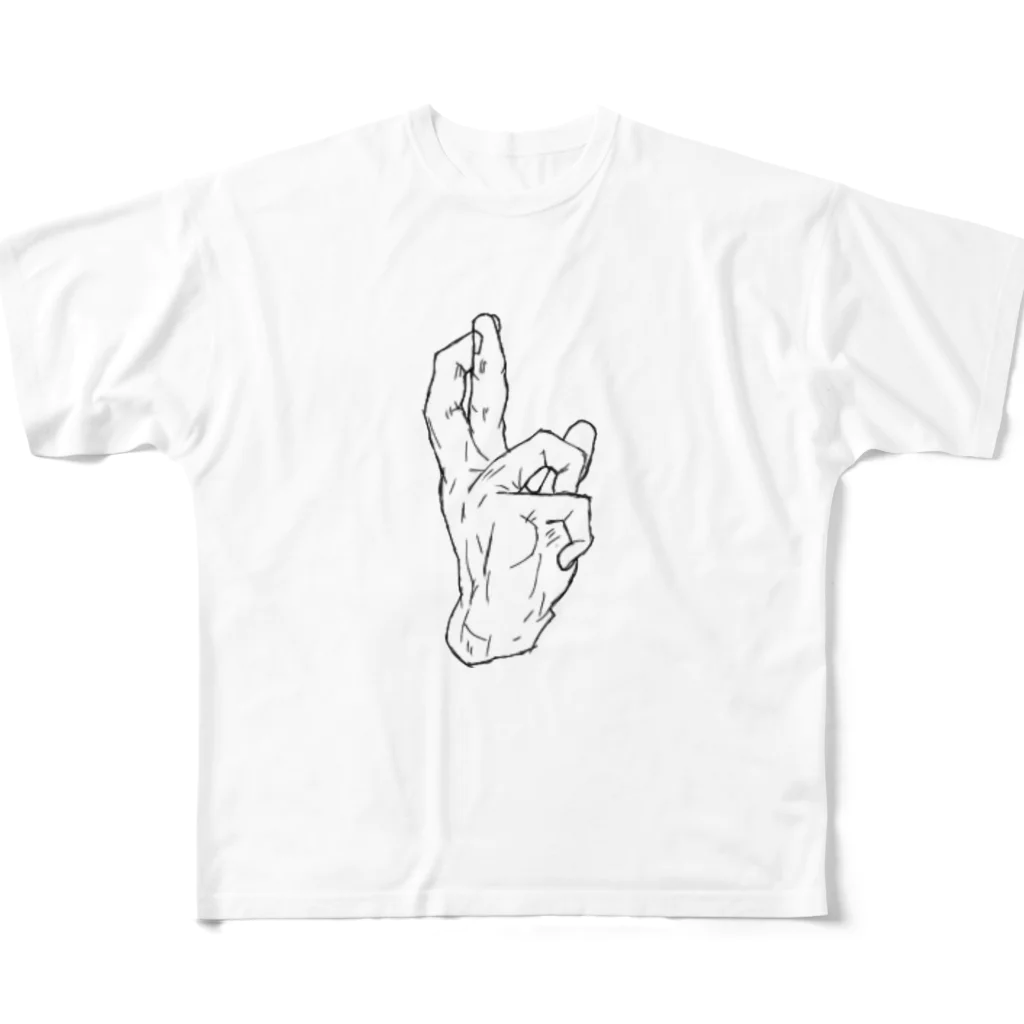 鈴屋の気まぐれ品の手描きの手 フルグラフィックTシャツ