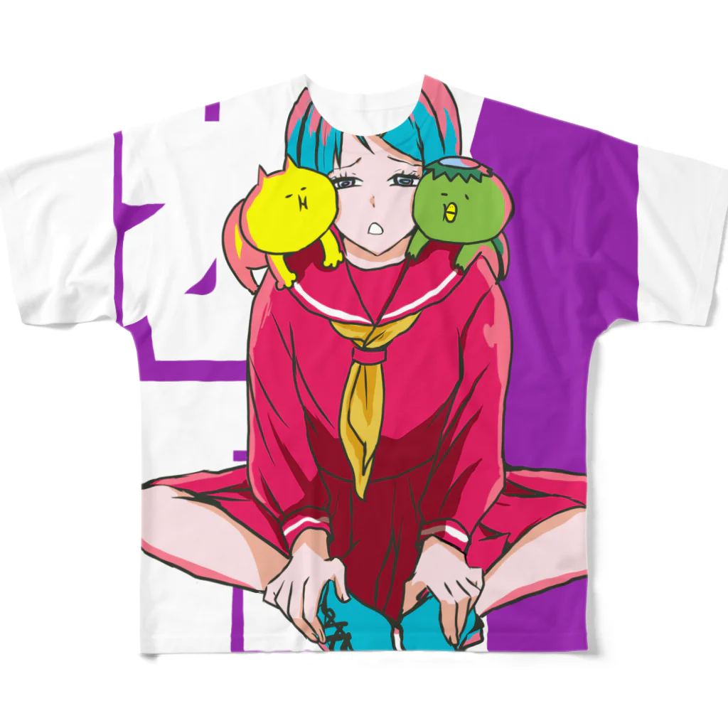 ねこねこむキャラクターショップのおじゃまねこかっぱ。 All-Over Print T-Shirt