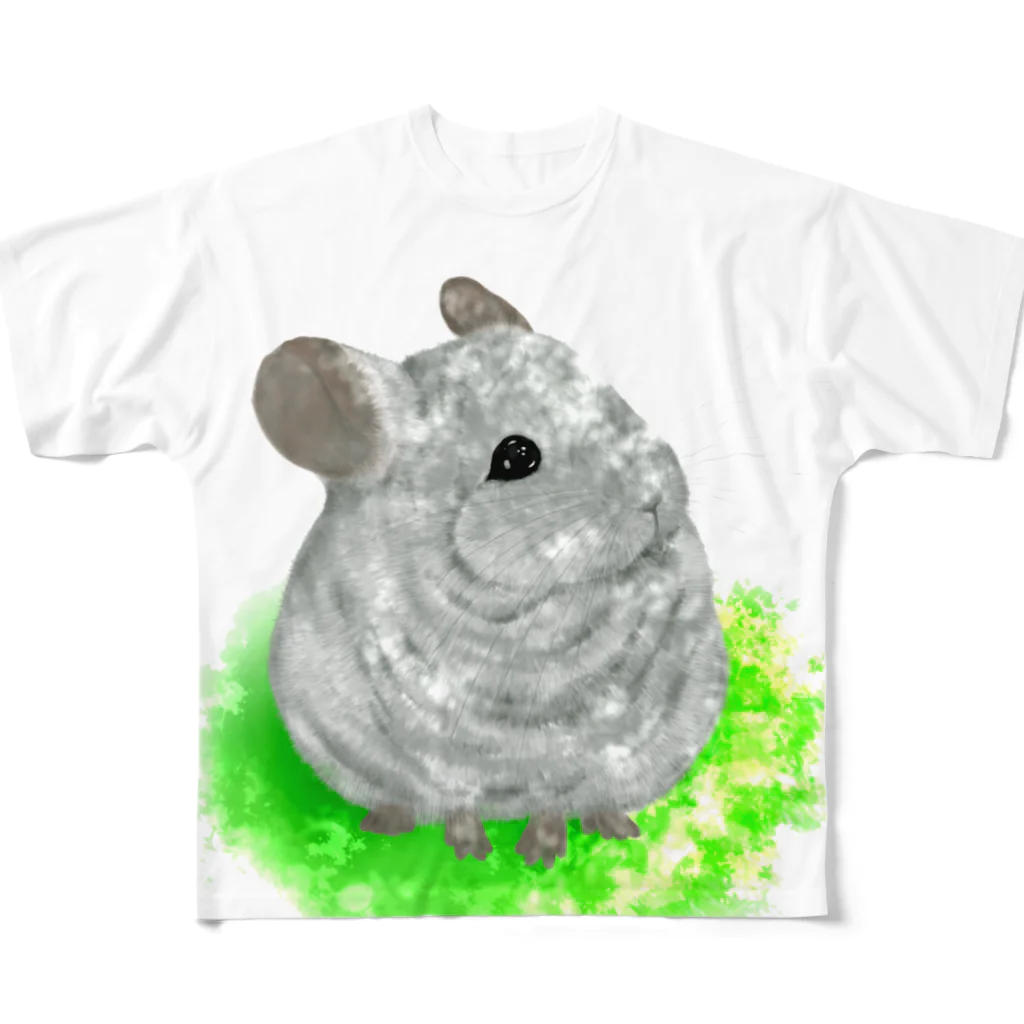 rodentのふわふわチンチラ(木漏れ日) フルグラフィックTシャツ