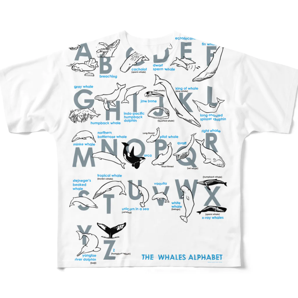 クジラの雑貨屋さん。のクジラのアルファベットポスター フルグラフィックTシャツ