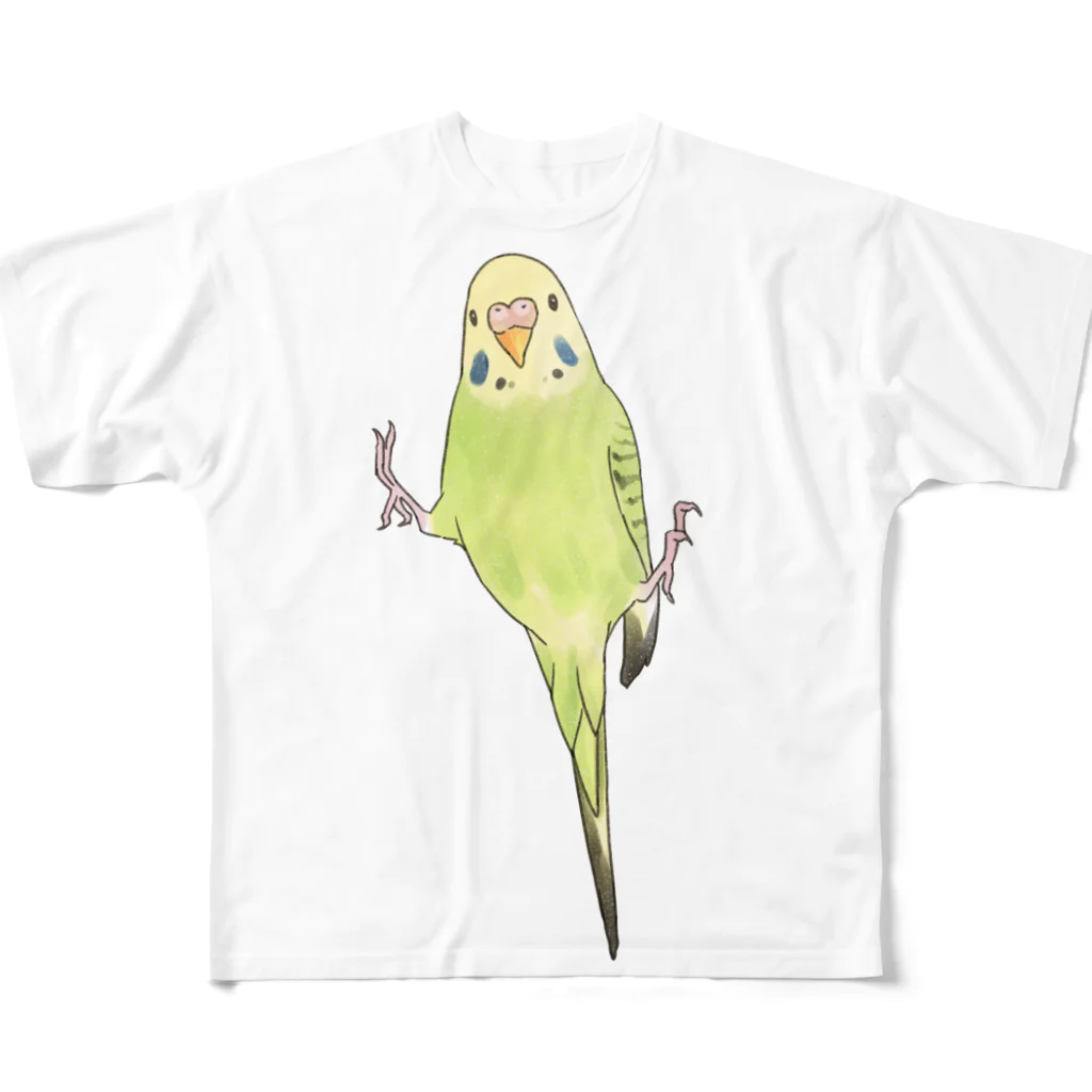 まめるりはことりのピタッとセキセイインコちゃん【まめるりはことり】 フルグラフィックTシャツ