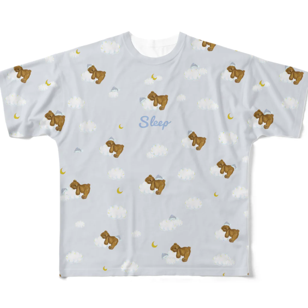 papiko くまさんの【ブルー】sleep おやすみ テディベア All-Over Print T-Shirt