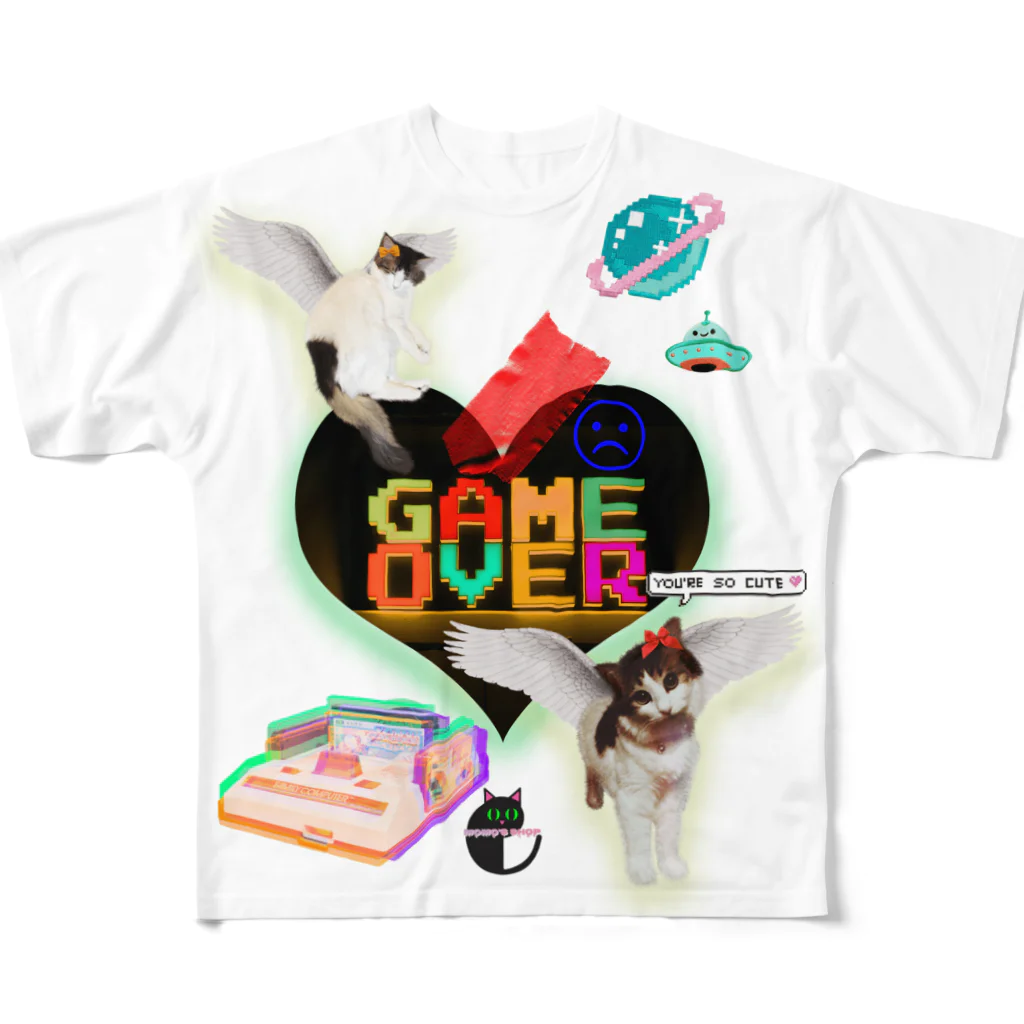 𝙈𝙊𝙈𝙊'𝙨 𝙎𝙝𝙤𝙥のGAME OVER-ハート型 フルグラフィックTシャツ