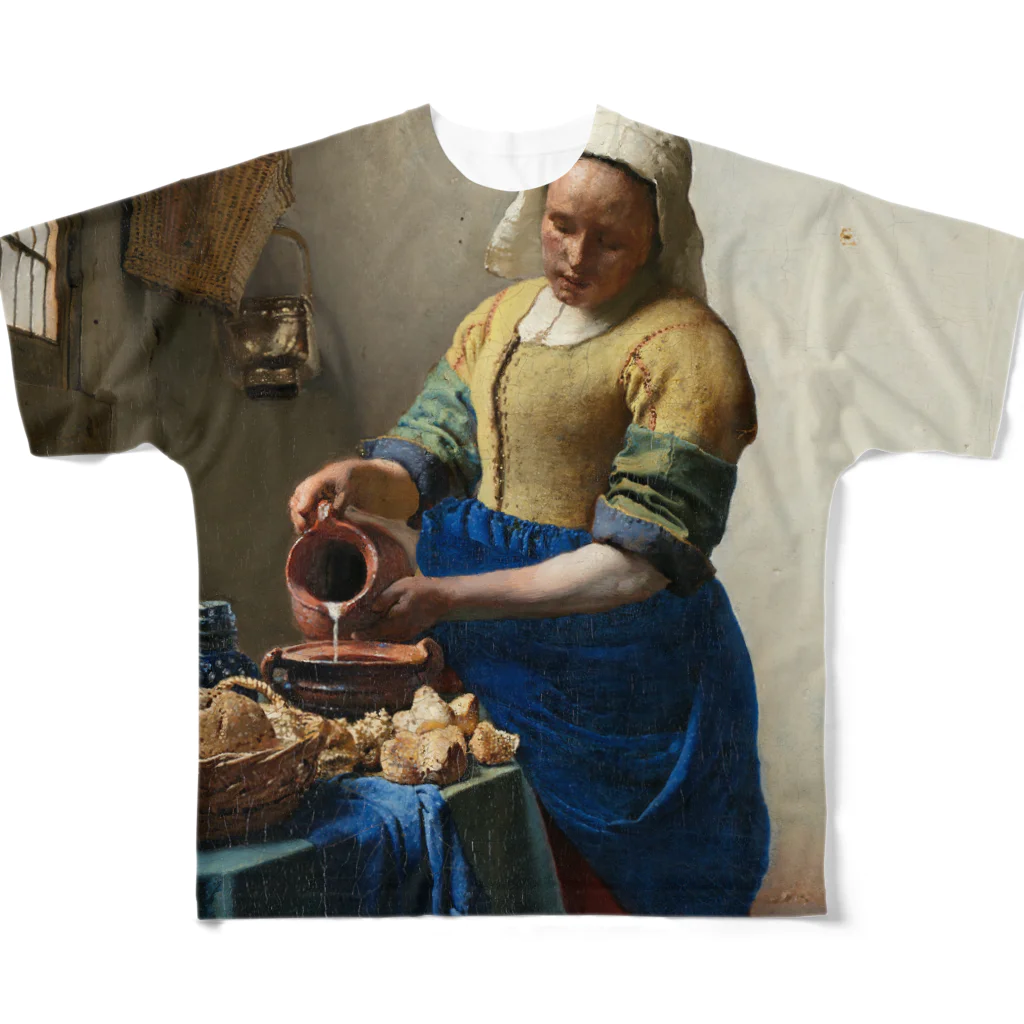 art-standard（アートスタンダード）のヨハネス フェルメール（Johannes Vermeer） / 牛乳を注ぐ女(The Milkmaid) 1660 All-Over Print T-Shirt