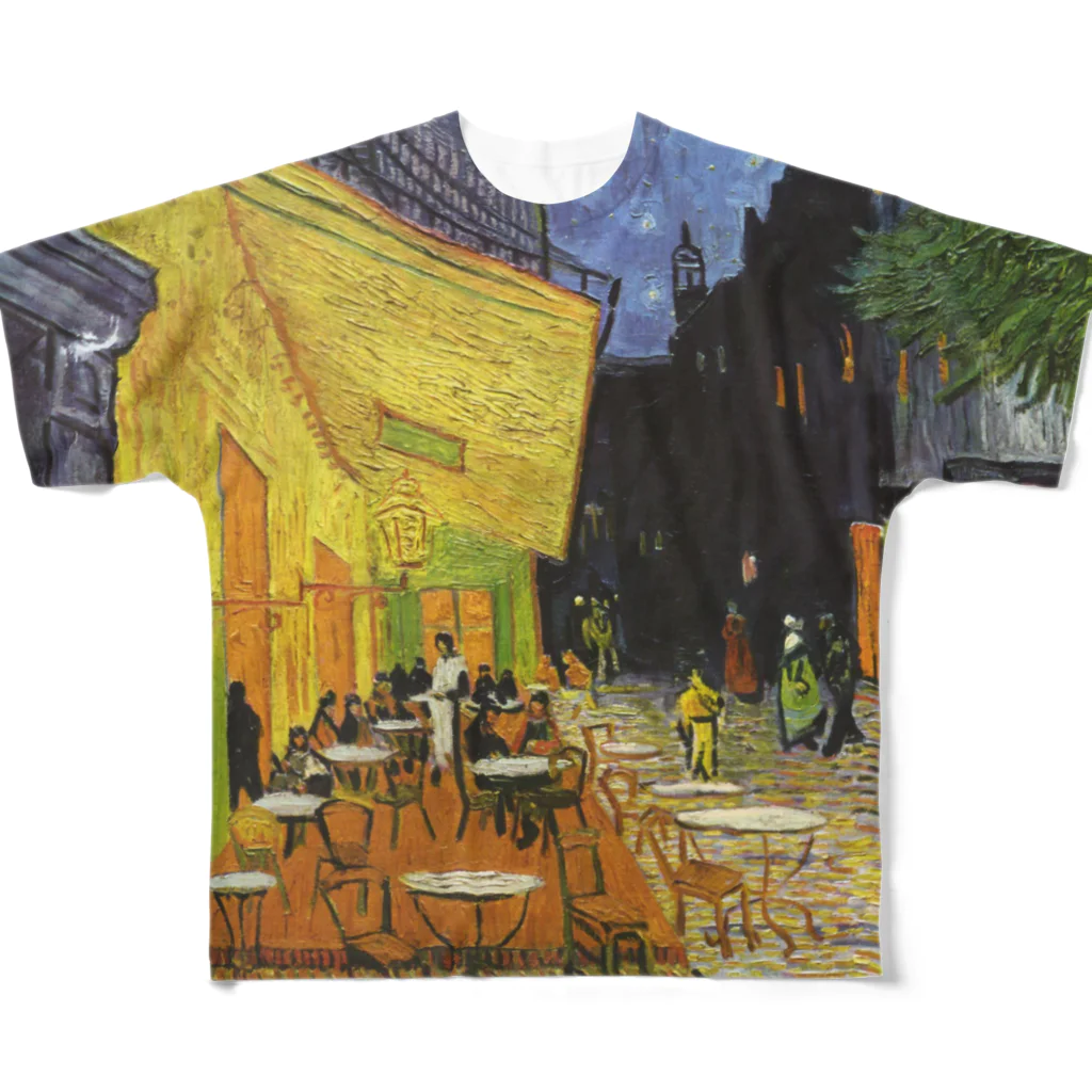 art-standard（アートスタンダード）のゴッホ / 夜のカフェテラス （Terrasse du café le soir） 1888 with Selbstbildnis 1887 All-Over Print T-Shirt