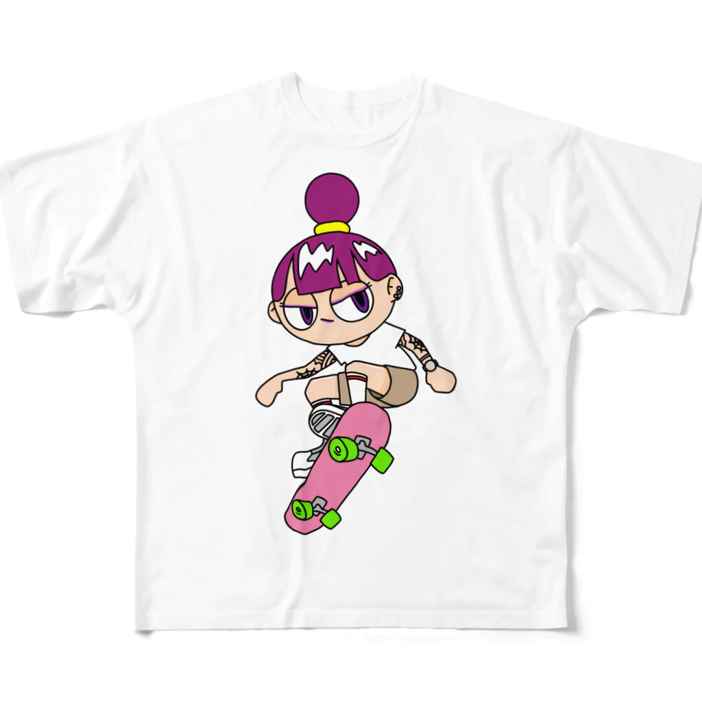 NerdCatHoodiesのNerdCatHoodies SK8 girl フルグラフィックTシャツ