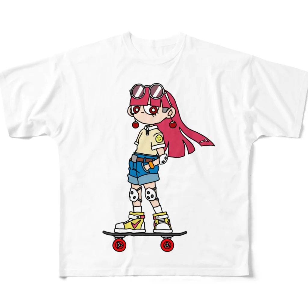 NerdCatHoodiesのNerdCatHoodies SK8 girl 4 フルグラフィックTシャツ