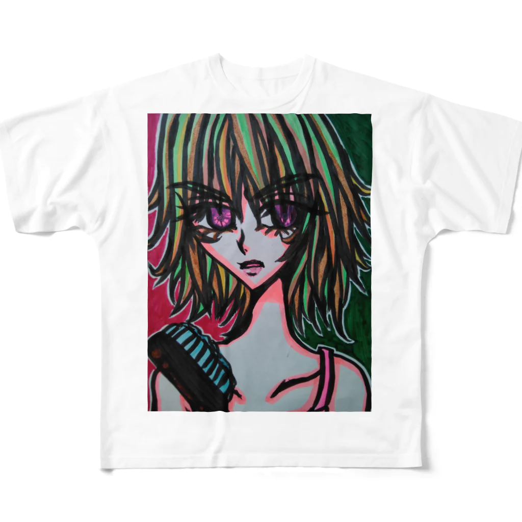 ねこの森でお散歩のハデな原色ガール All-Over Print T-Shirt