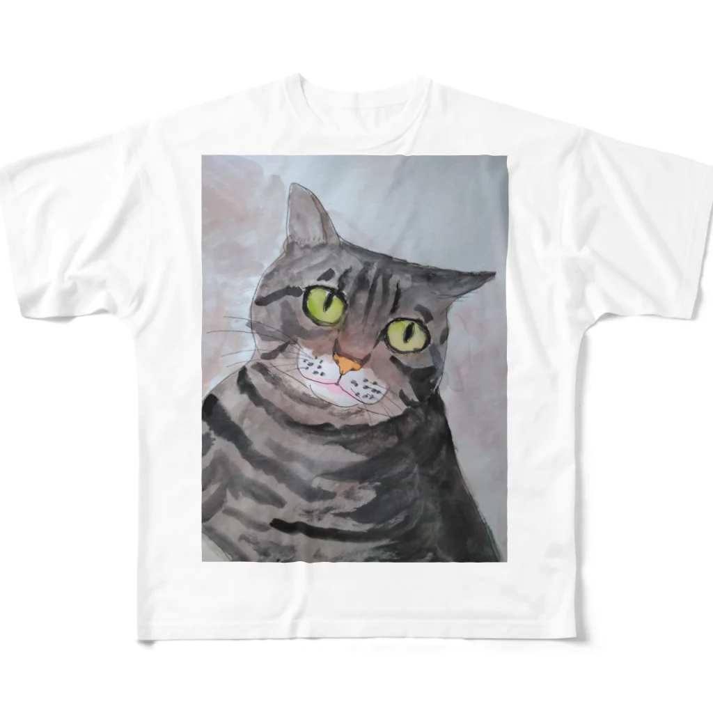 ねこの森でお散歩のキジトラネコちゃんその２ フルグラフィックTシャツ