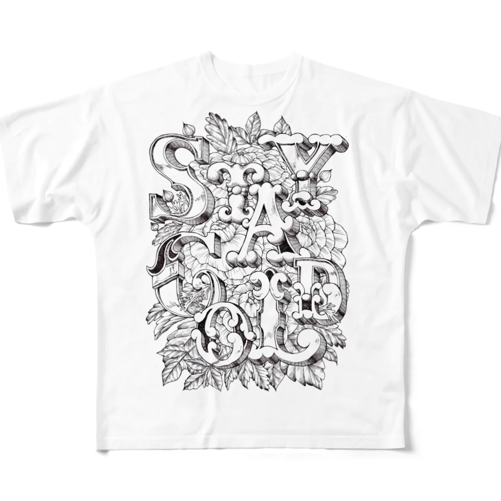 C.K.C art worksのSTAY GOLD series フルグラフィックTシャツ