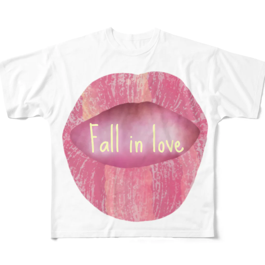 ぽんぽこあんぽんたんのLips💋 foll in love フルグラフィックTシャツ