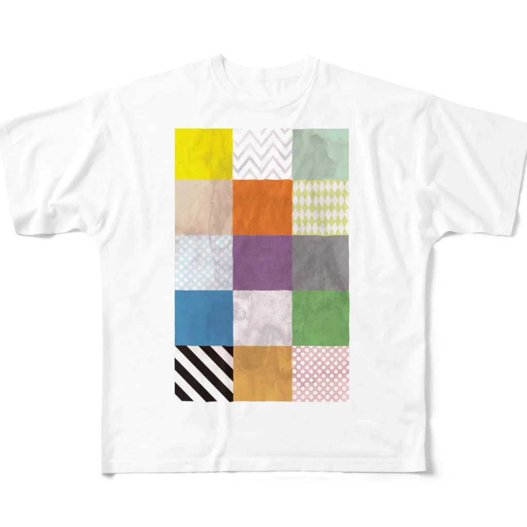 然屋【zen-ya】のカラフルタイル フルグラフィックTシャツ