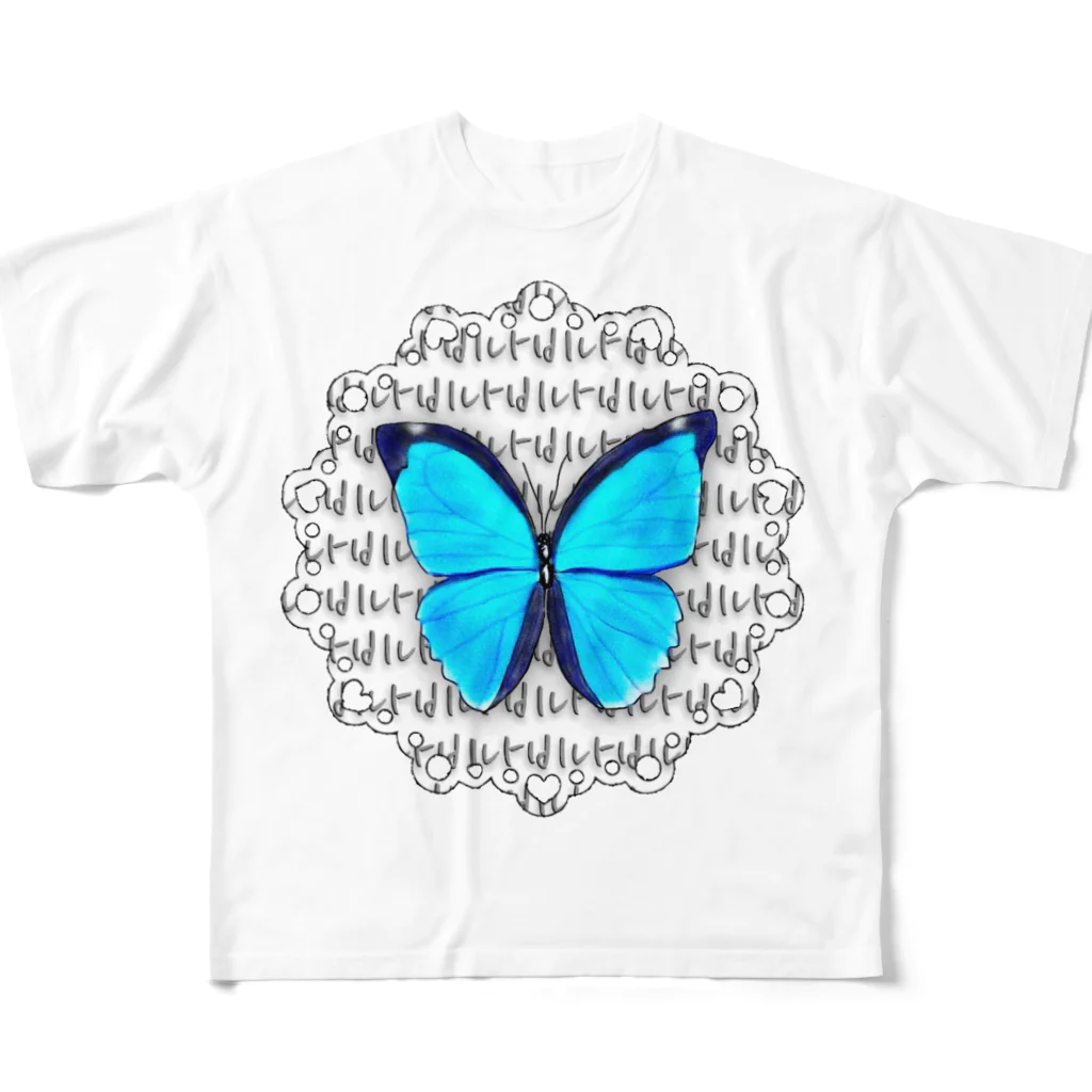 LalaHangeulの몰포나비 ~モルフォ蝶~　ハングルデザイン All-Over Print T-Shirt