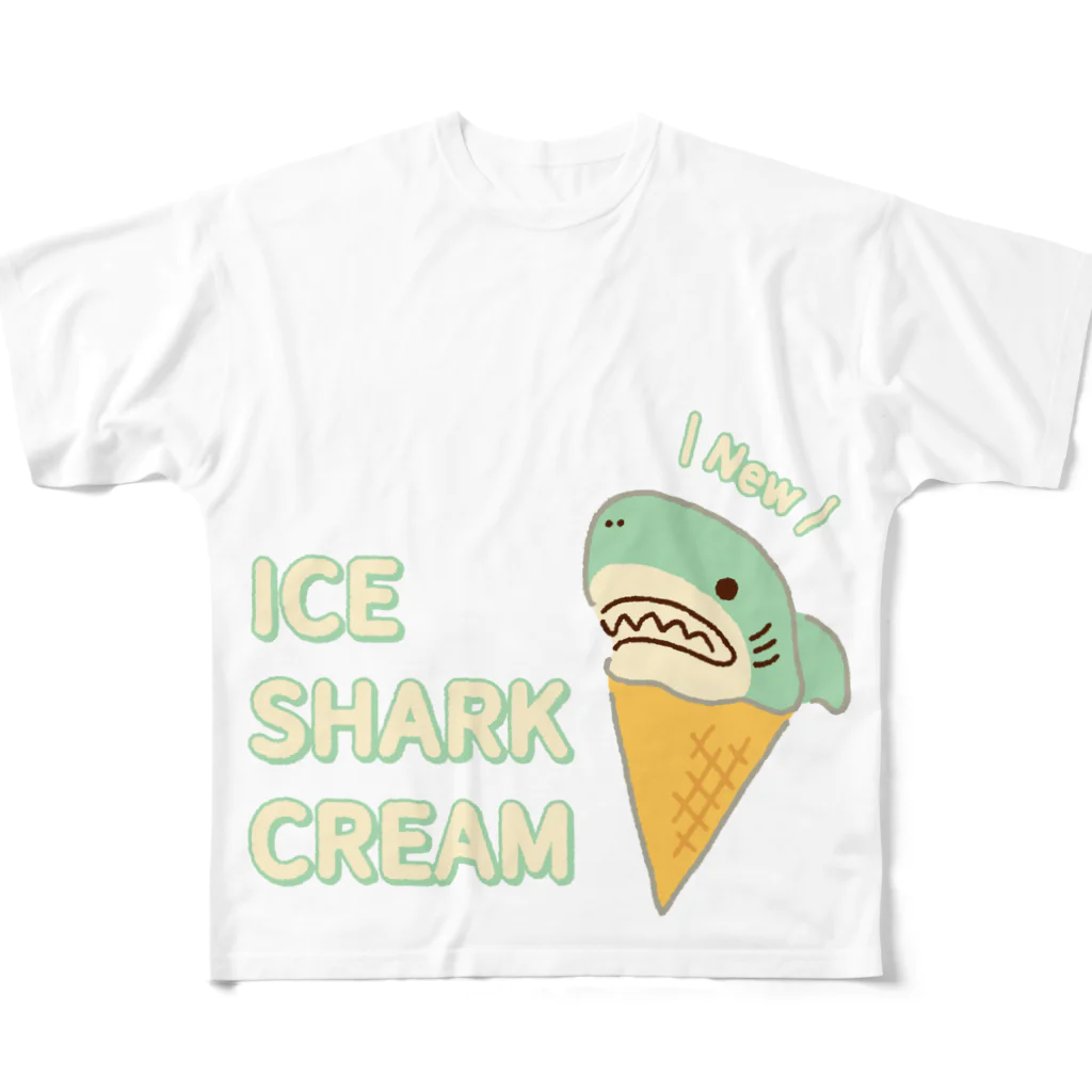 サメ わりとおもいのアイスクリームなサメ フルグラフィックTシャツ