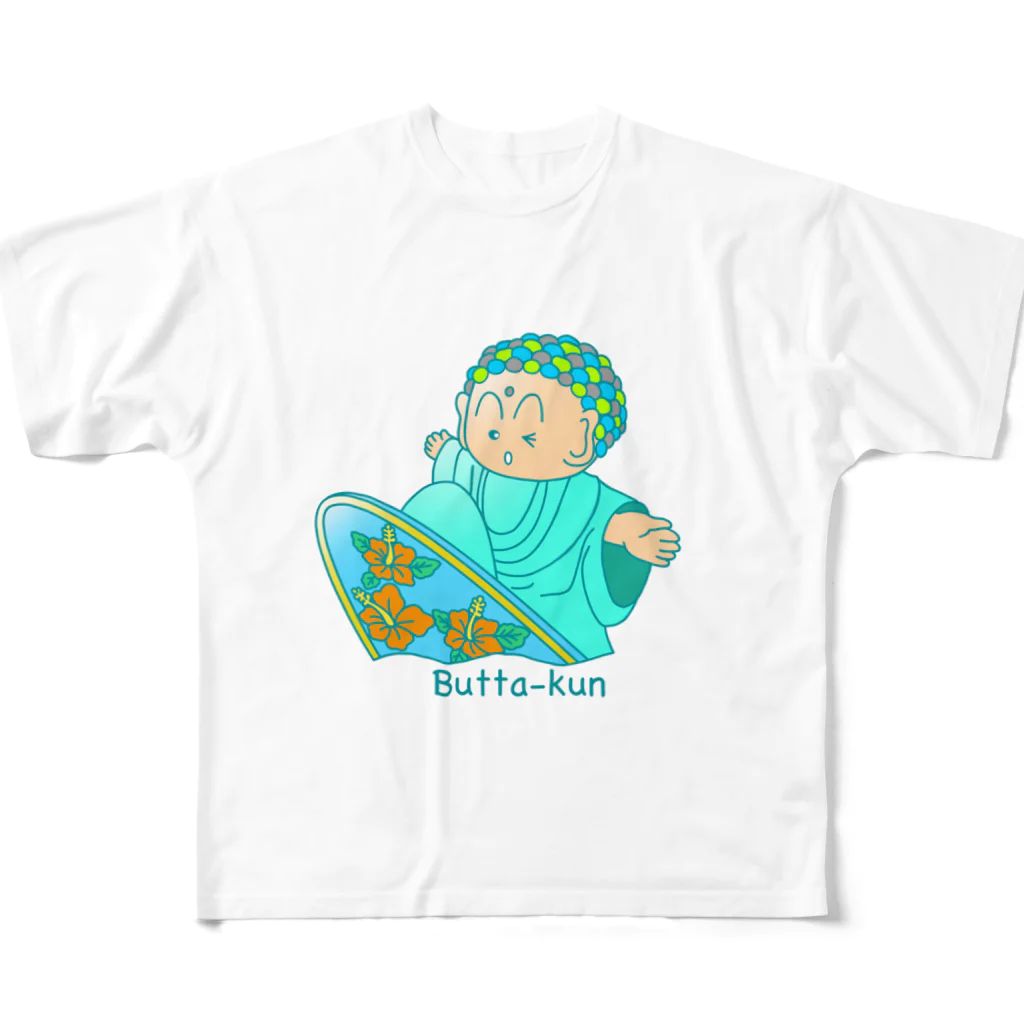 鎌倉のご当地キャラぶったくんのsurf Butta-kun(green) All-Over Print T-Shirt