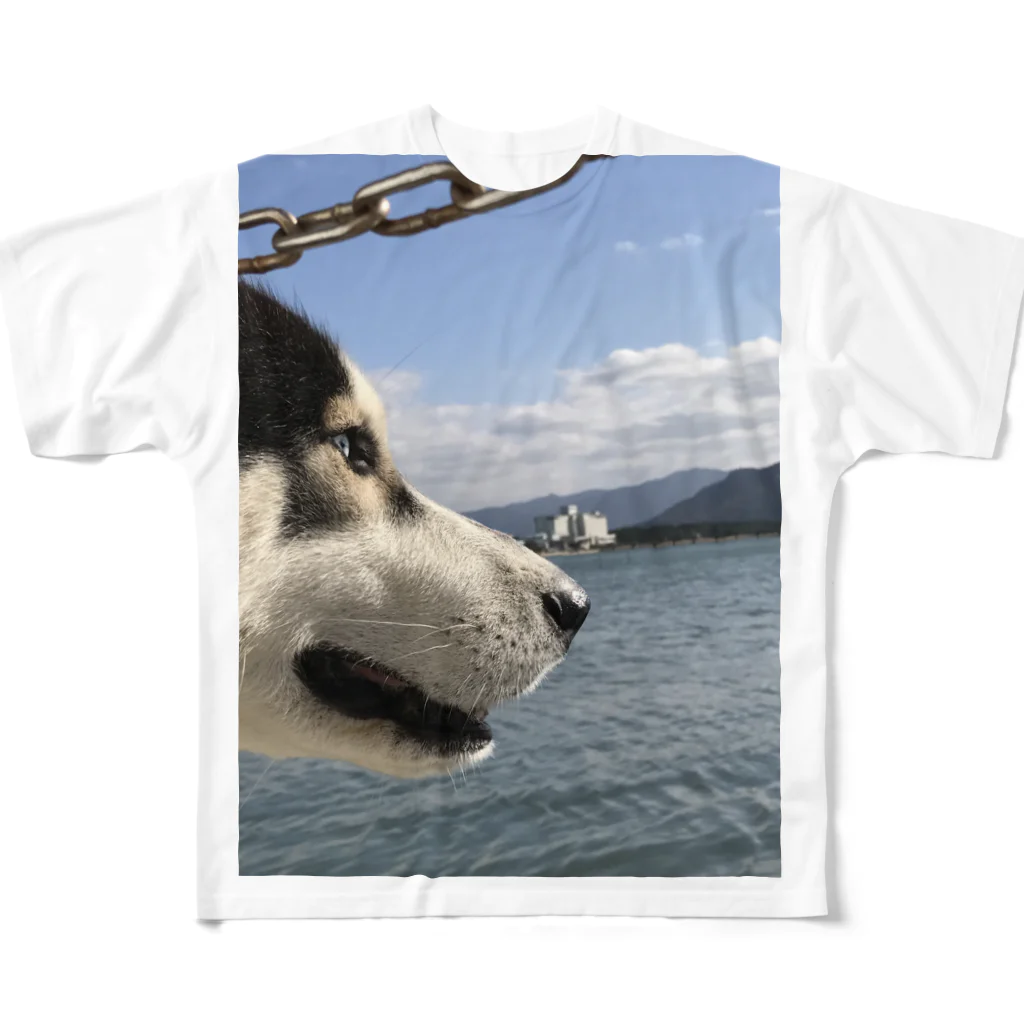 Husky'S Herb Gardenの海を見るハスキー フルグラフィックTシャツ