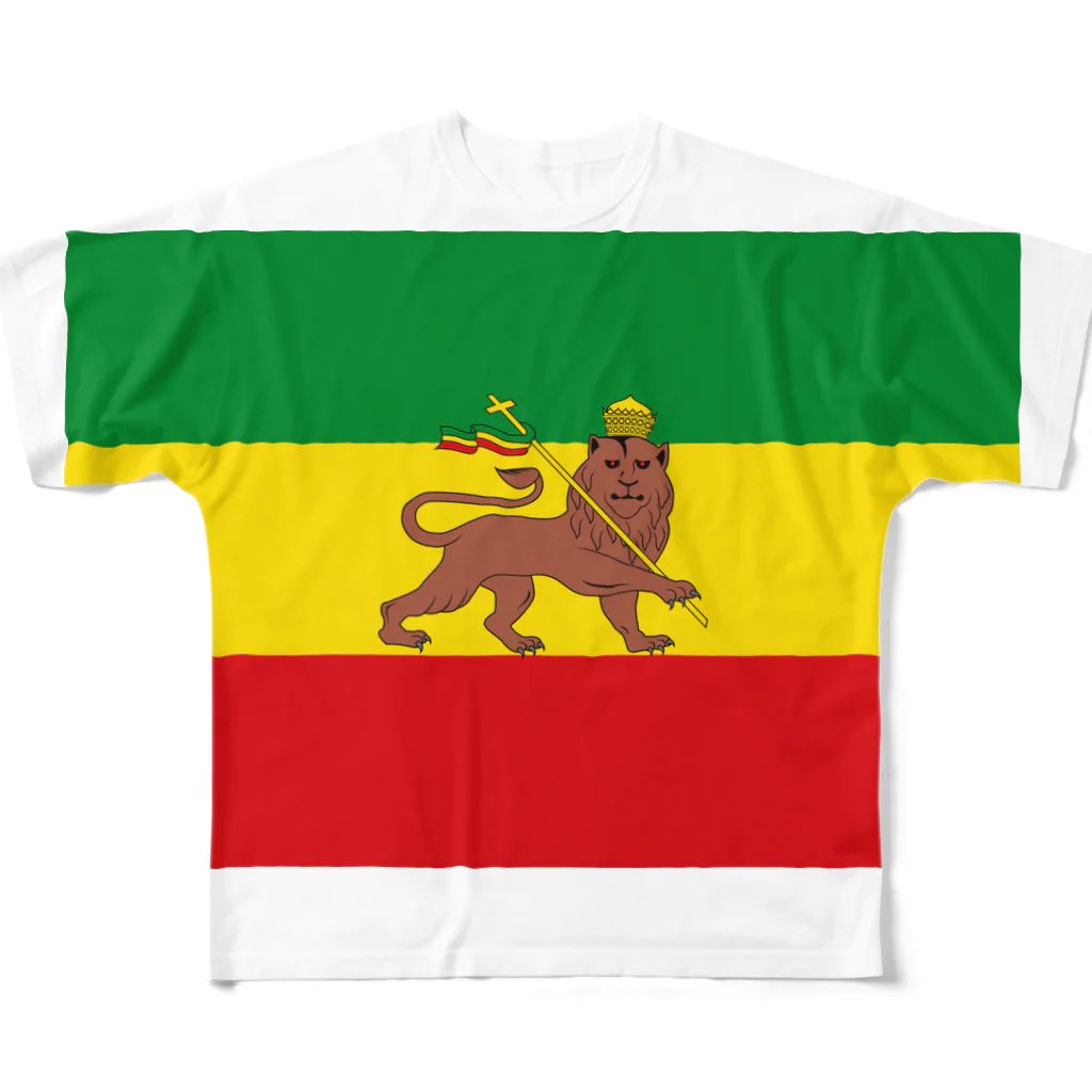 DRIPPEDのRASTAFARI LION FLAG-エチオピア帝国の国旗- Tシャツ All-Over Print T-Shirt