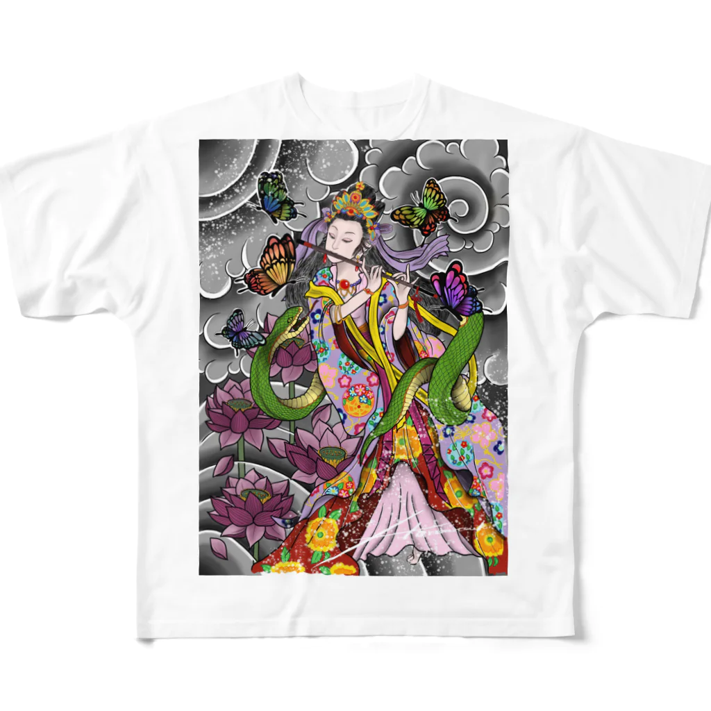 月　の弁財天と蛇ちゃん。 All-Over Print T-Shirt