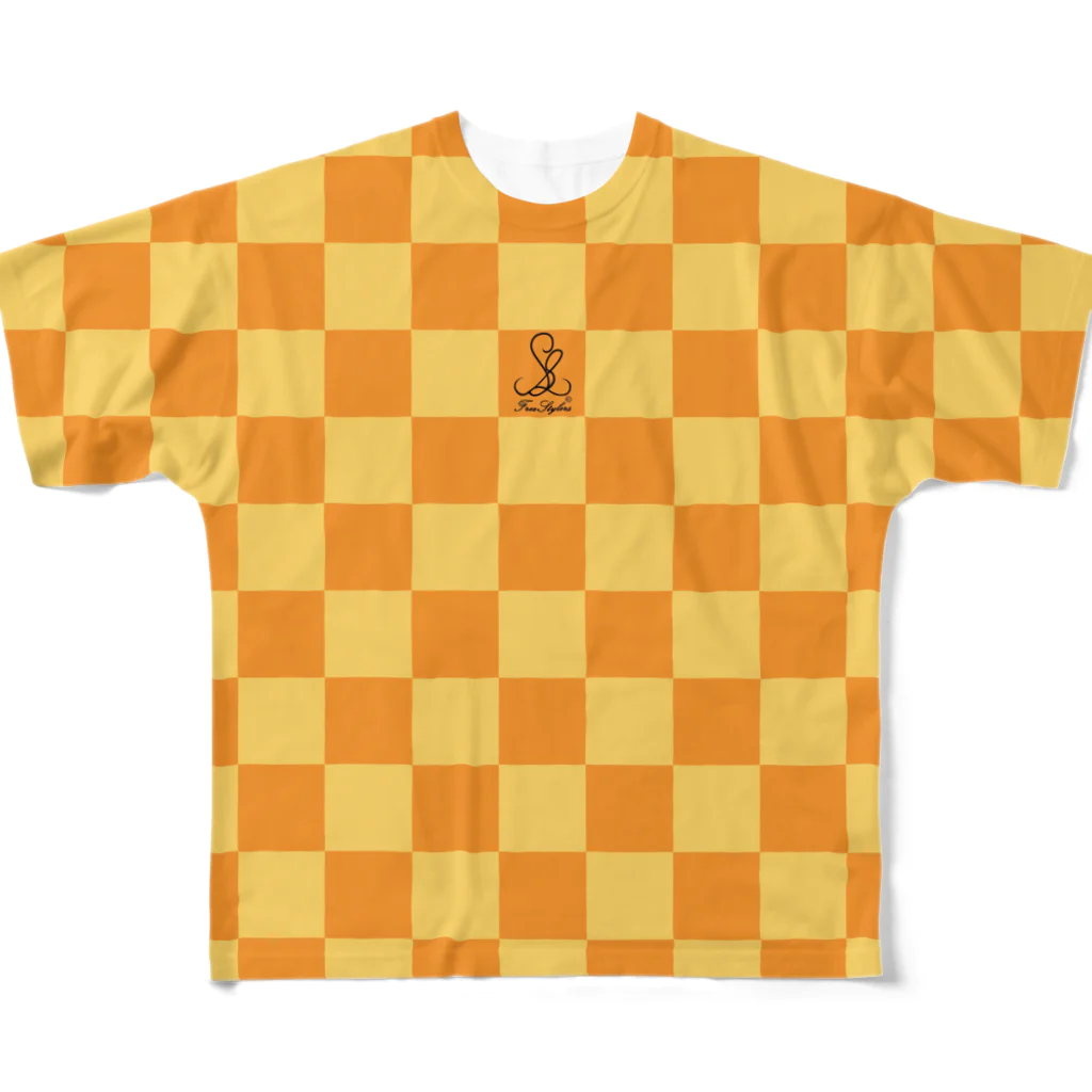 FreeStylersの【FreeStylers】check orange yellow All-Over Print T-Shirt