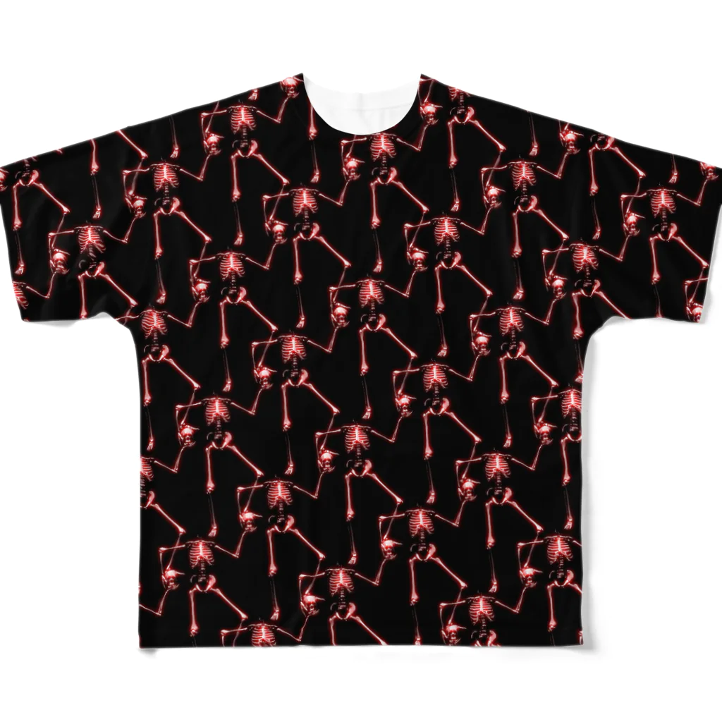 nanairo-factoryのスケルトンパターン（黒赤） フルグラフィックTシャツ