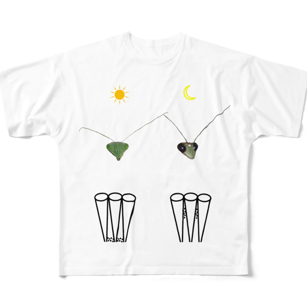 L_arctoaのカマキリの昼と夜の複眼（絵文字、背景透過ver） フルグラフィックTシャツ