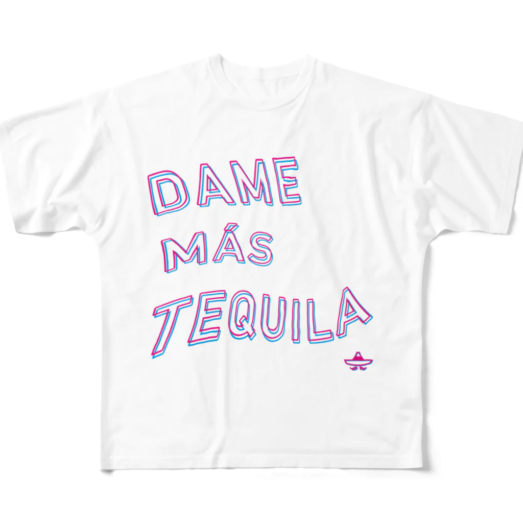 きゅうに！のDAME MAS TEQUILA (Pink&Sky Blue) All-Over Print T-Shirt