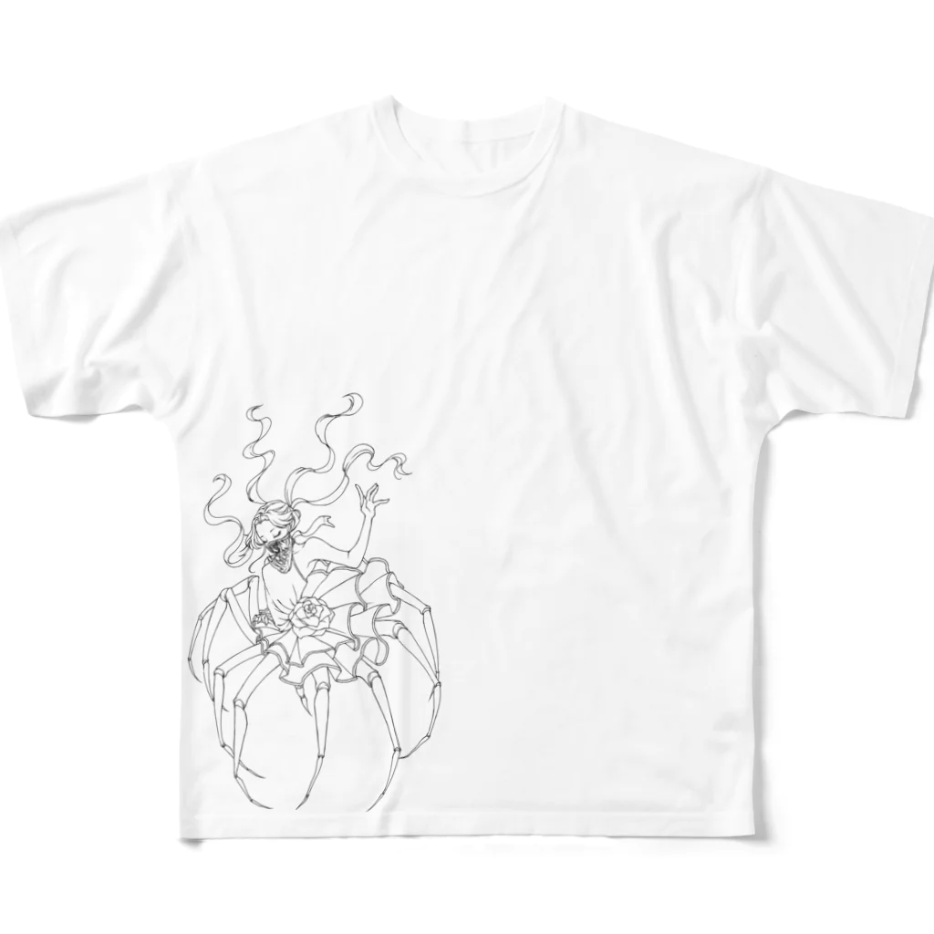 競琴梅の下へ（線画） All-Over Print T-Shirt