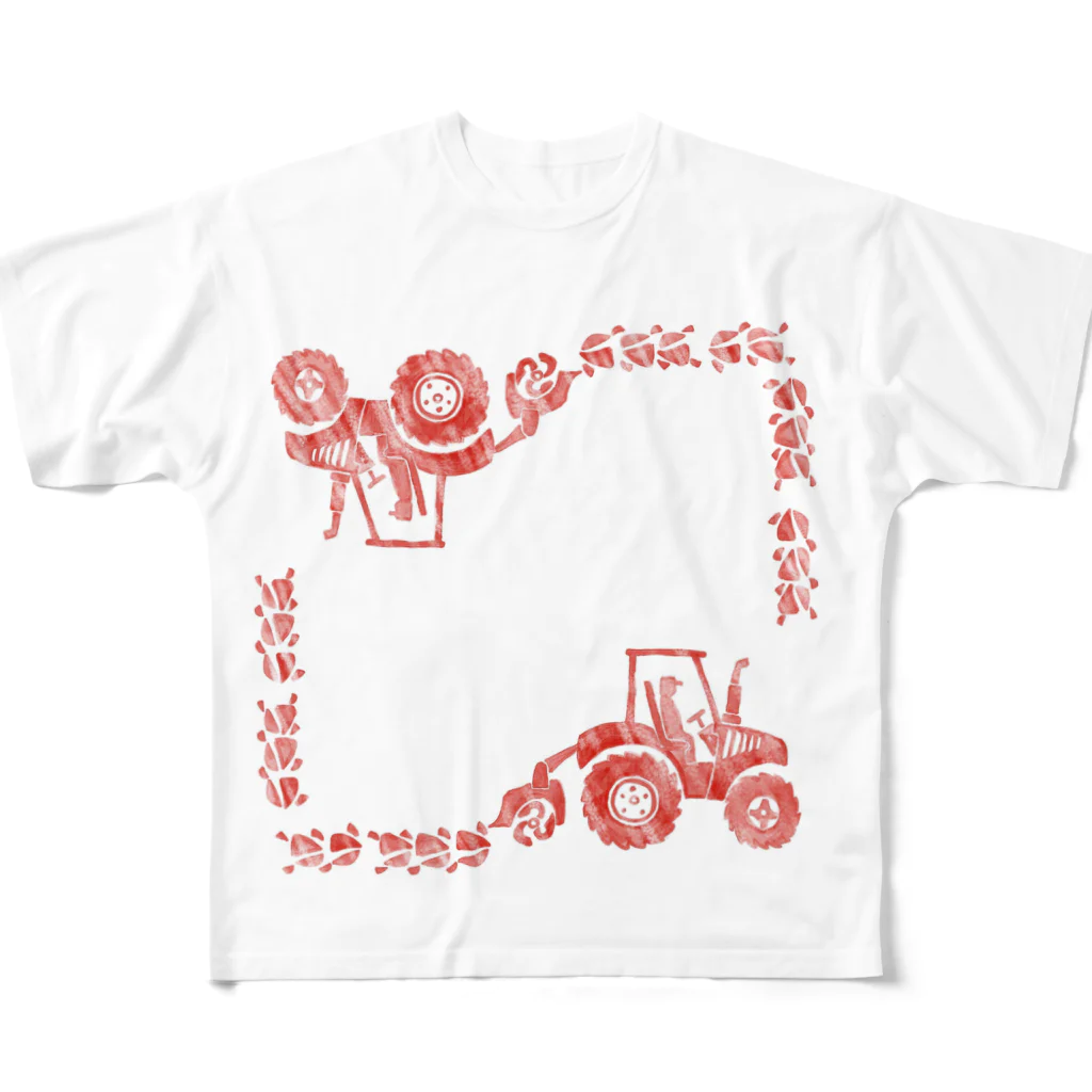 なめ潟もくじのハンカチ屋のトラトラトラクター（白） フルグラフィックTシャツ