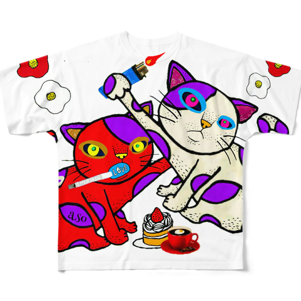 アソマサヤのスモーキン猫 フルグラフィックTシャツ