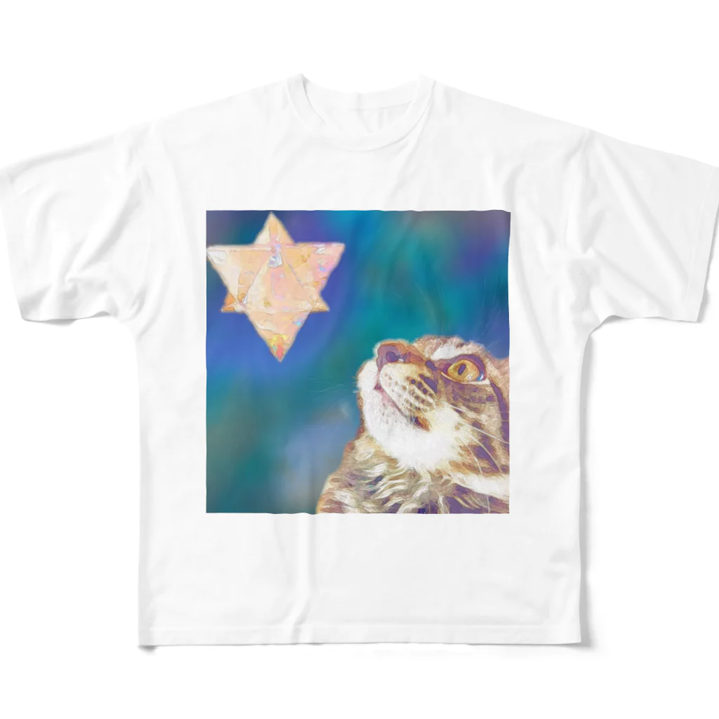 hottohitoiki_hokkorian ほっと一息ほっこり庵の宇宙猫☆Miracle Cat All-Over Print T-Shirt