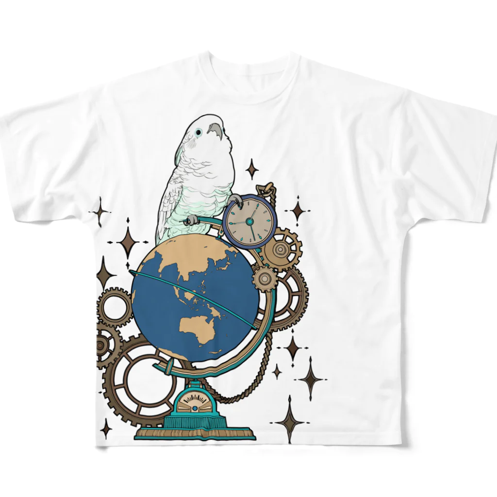 ろう飼い主のオウムと地球儀デジタルver All-Over Print T-Shirt