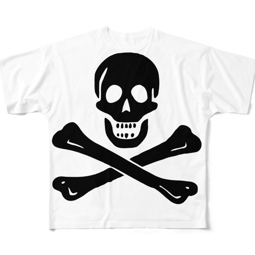 DRIPPEDの海賊旗スカル-Jolly Roger サミュエル・ベラミーの海賊旗-黒ロゴ All-Over Print T-Shirt