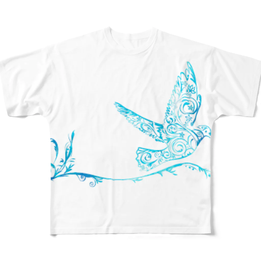 ライフオリジナルショップの青い翼 フルグラフィックTシャツ