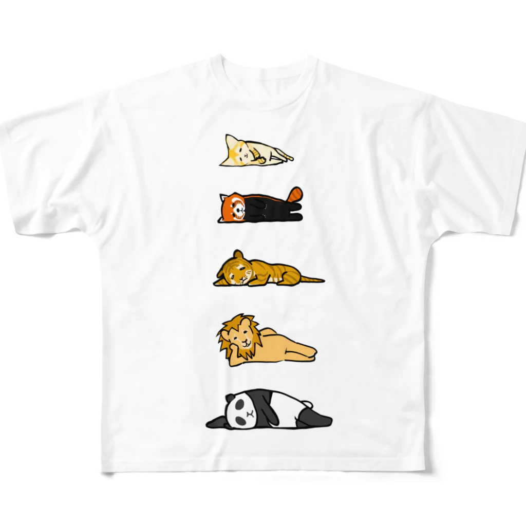 奇×屋の無気力な猫っぽい動物縦置き フルグラフィックTシャツ