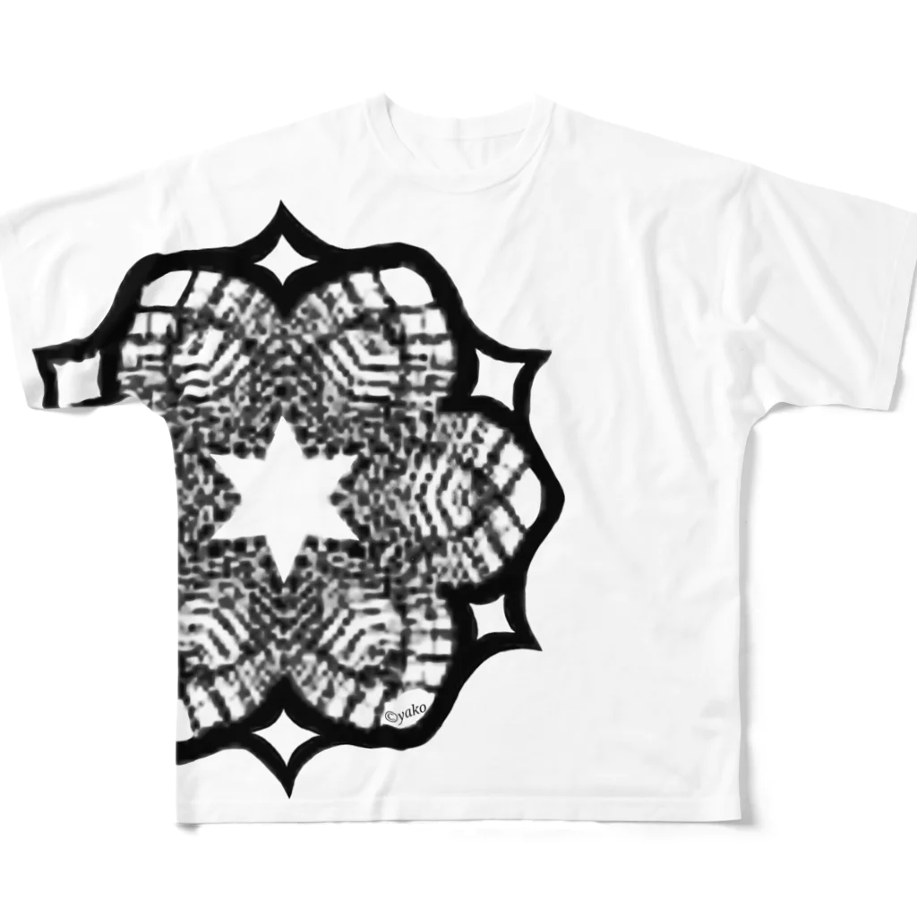 シンプルなグッズ やこ屋のレースの幾何学模様な花 All-Over Print T-Shirt