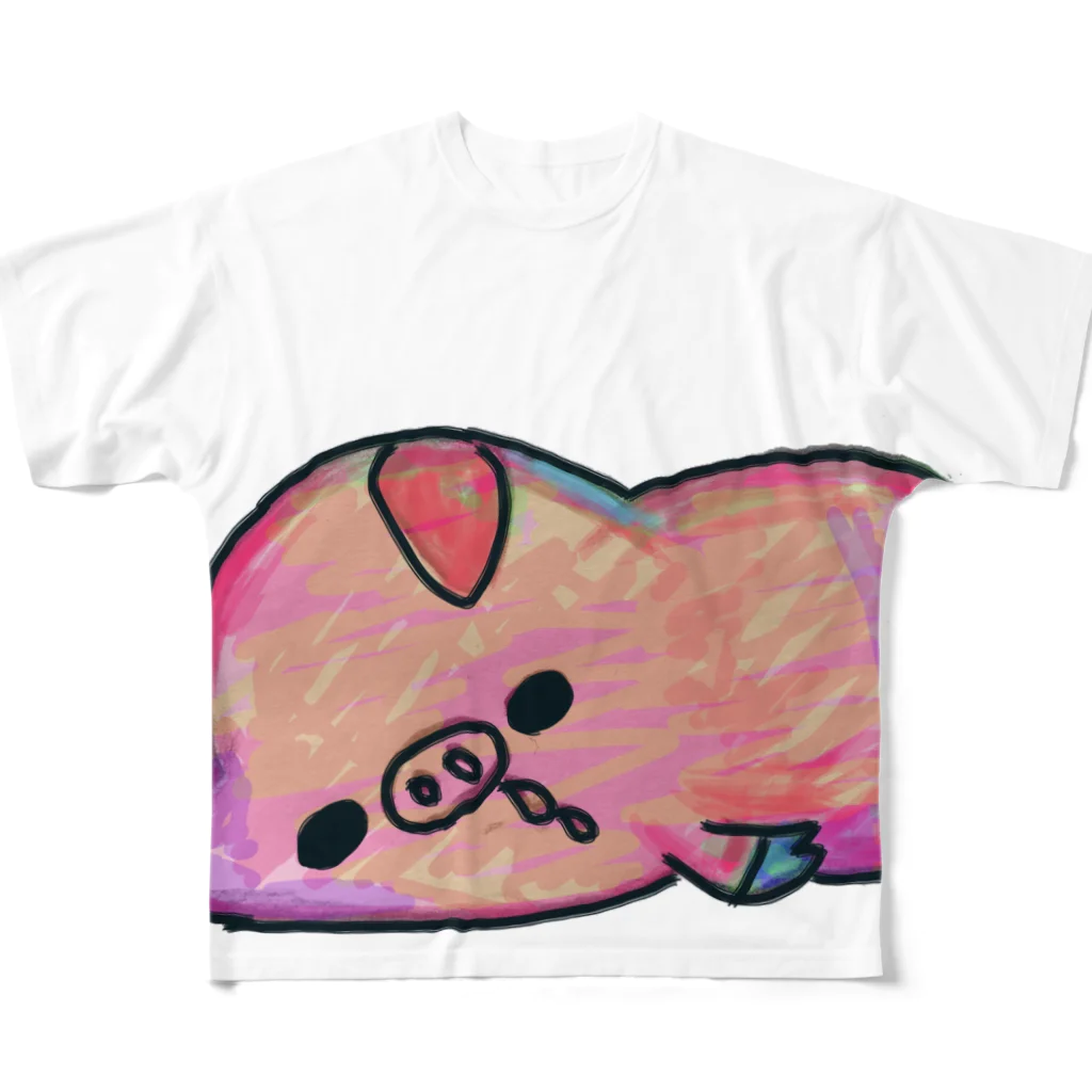 ぶたさんHOUSEのおやすみ豚くん All-Over Print T-Shirt